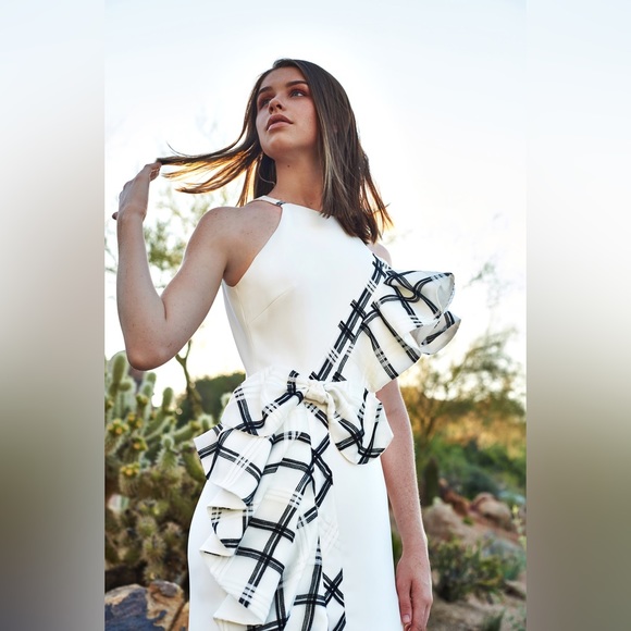 SLIM FITTED SIDE RUFFLE SLIT DRESS - Picture 5 of 5